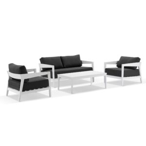 Clontarf 2+1+1 Outdoor Aluminium Lounge Setting with Coffee Table, White with Grey Cushions
