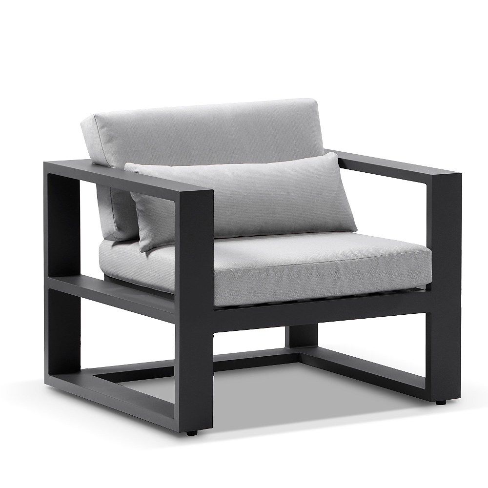 "Hawaii" Hamptons Style Outdoor Setting with 3 + 2 + 1 + 1 Seater Lounges in Charcoal with Olefin Grey Cushions plus Coffee Table - Image 4