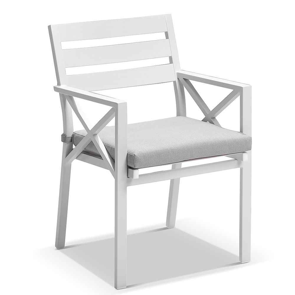 "Montego Bay" Hamptons Style Outdoor Ceramic & Aluminium 3m Dining Setting with 10 Chairs White with Olefin Grey Cushions (RRP $6499) - Image 3