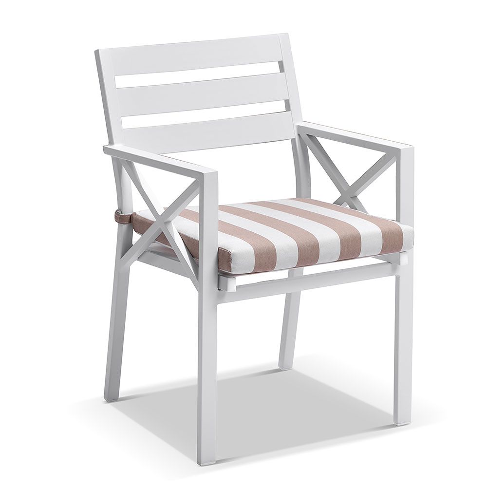 "Newport" Hamptons Style Outdoor Aluminium 1.8m Teak Top Dining Setting including 6 Chairs with Sunbrella Cushions - Image 3