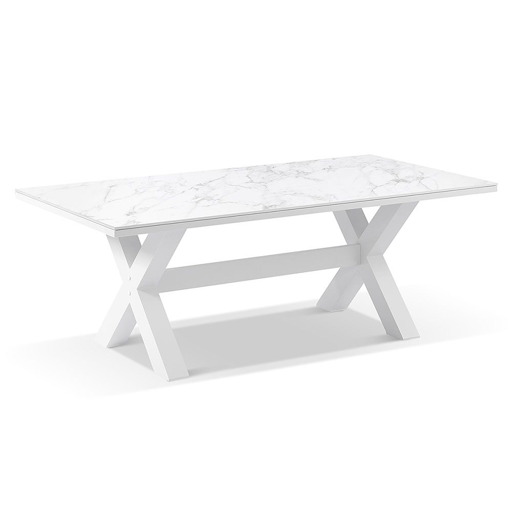 "Montego Bay" Hamptons Style Outdoor Ceramic & Aluminium 2m Dining Setting with 8 Chairs White Grey Cushions (RRP $4690) - Image 2
