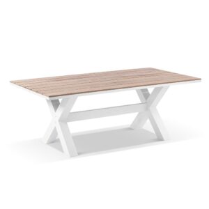"Montego Bay" Hamptons Style Outdoor White Aluminium & Teak Timber Dining Table, 200x100cm (RRP $2999)