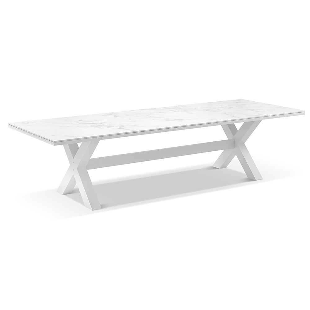 "Montego Bay" Hamptons Style Outdoor Ceramic & Aluminium 3m Dining Setting with 10 Chairs White with Sunbrella Cushions - Image 2