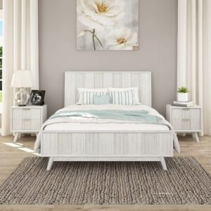 BOXING DAY SALE "Alena" Hampton Style Hardwood Timber Queen Bed & 2 x Alena Bedside Tables Whitewash (RRP $2499)