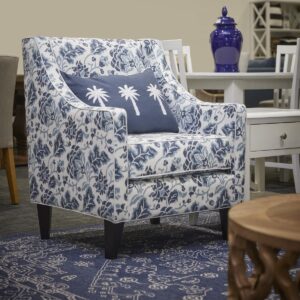 "Amelie" Australian Made Hamptons Style Occasional Armchair, Warwick Montauk Range Fabric with White Piping (RRP $1699)