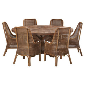 "Atticus" 7 Piece Dining Package 180cm Round Hardwood Timber Dining Table with 6 Southbeach Chairs