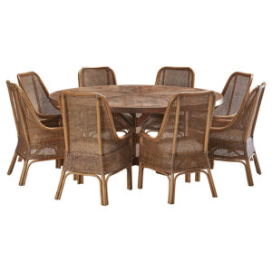 "Atticus" 9 Piece Dining Package 180cm Round Hardwood Timber Dining Table with 8 Southbeach Chairs