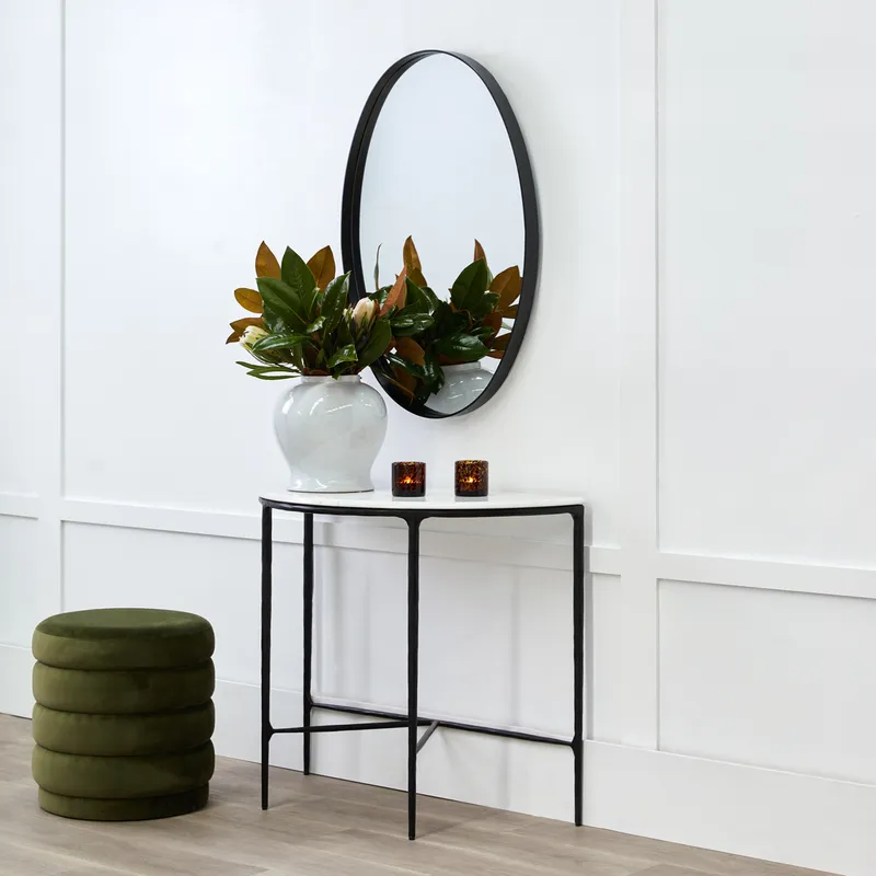 Heston Marble Demilune Table Black, 90cm W x 45cm D x 76cm H (RRP $1969) - Image 2