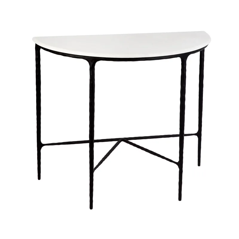 Heston Marble Demilune Table Black, 90cm W x 45cm D x 76cm H (RRP $1969) - Image 3