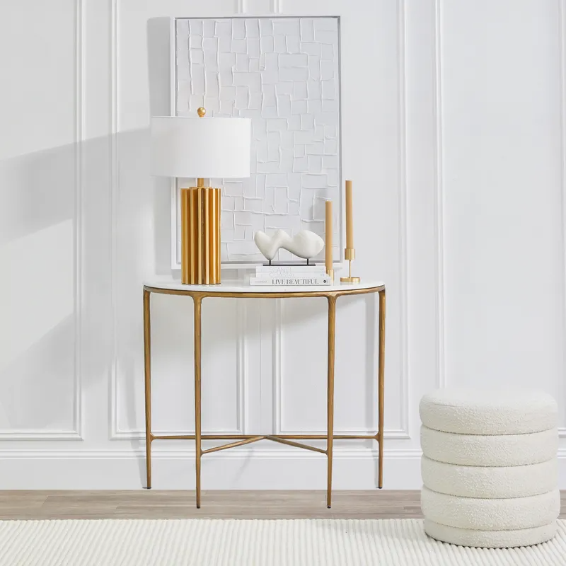 Heston Marble Demilune Table Brass, 90cm W x 45cm D x 76cm H (RRP $2145) - Image 2