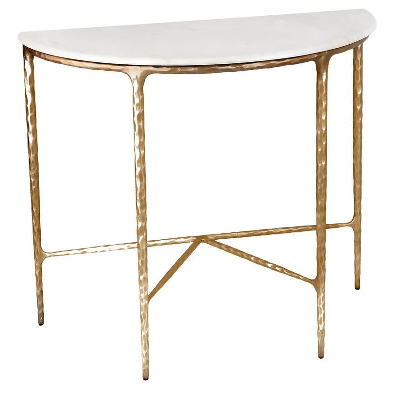 Heston Marble Demilune Table Brass, 90cm W x 45cm D x 76cm H (RRP $2145) - Image 3