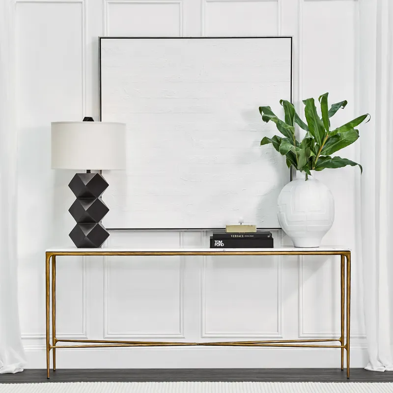 Heston Marble Console Table Large Brass, 180cm W x 35cm D x 76cm H (RRP $3443) - Image 2