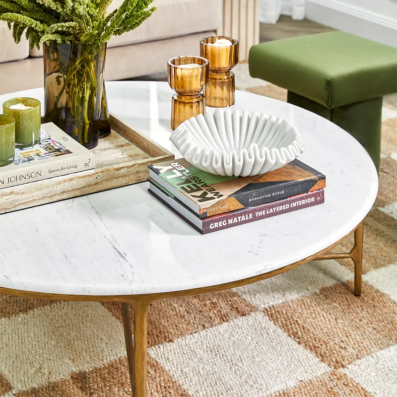 Heston Marble Round Coffee Table Brass, 120cm Dia x 38cm H (RRP $4609) - Image 2
