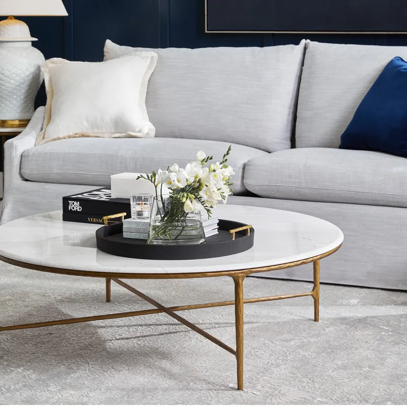 Heston Marble Round Coffee Table Brass, 120cm Dia x 38cm H (RRP $4609) - Image 4