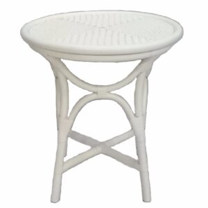 "Byron" Round Rattan Cane Side Table White, 50cmD x 55cmH (RRP $299)