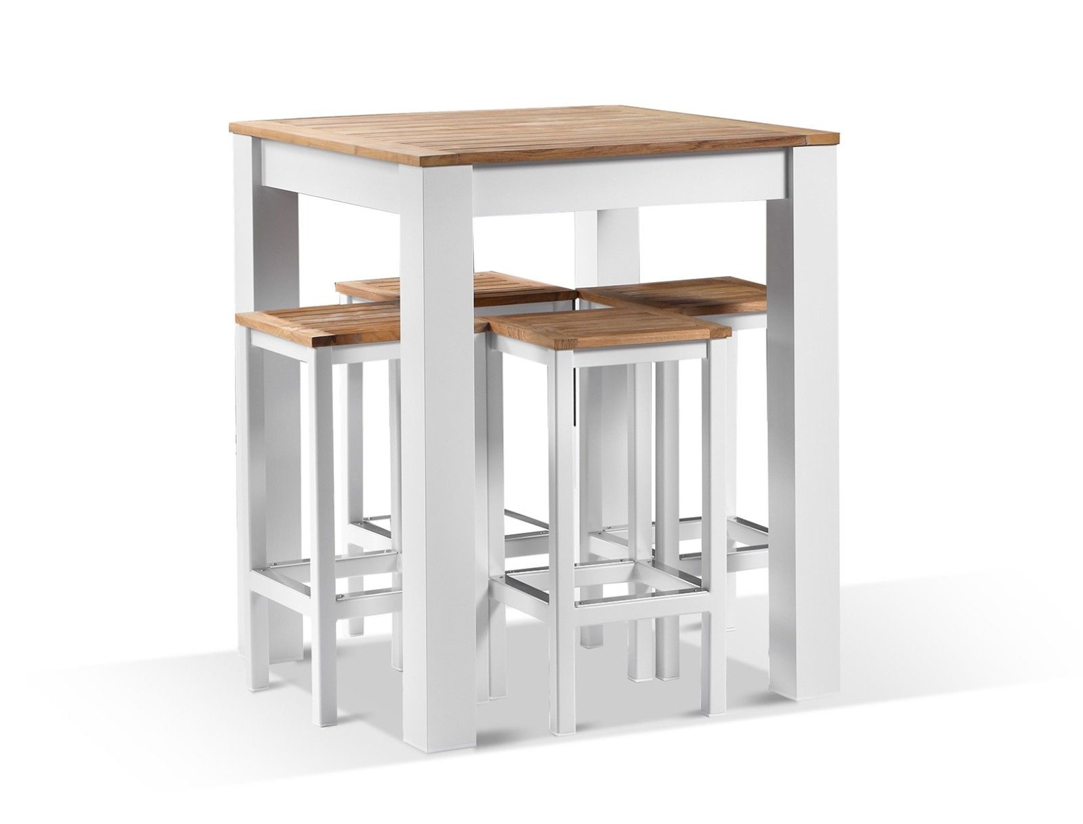 "Newport" Hamptons Style Outdoor Aluminium and Teak 4 Seater Square Bar Setting in White - Image 2