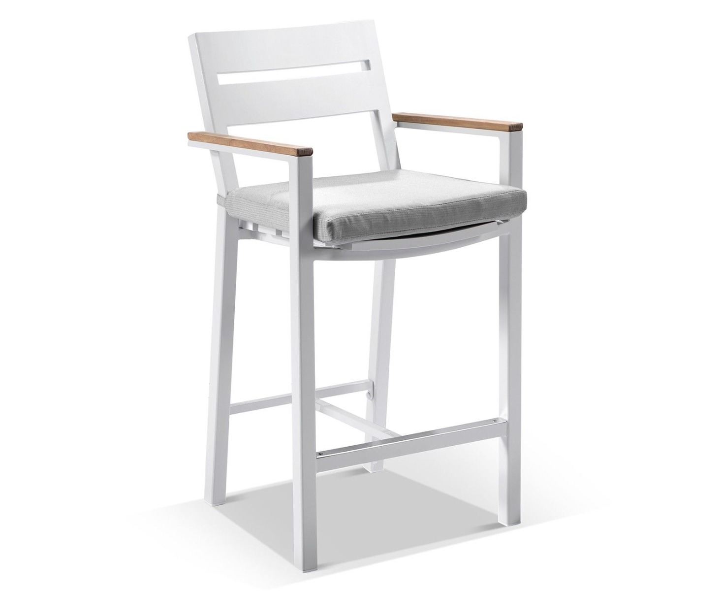 "Newport" Hamptons Style Outdoor 2m Aluminium and Teak Top Bar Table with 6 Avalon Bar Stools in White - Image 2