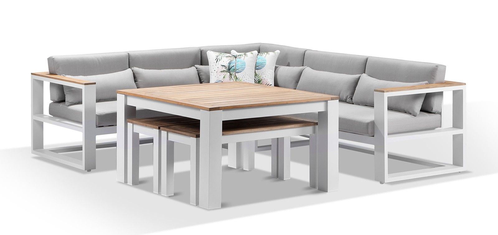 "Newport" Hamptons Style Outdoor Aluminium Lounge & Dining Setting in White with Olefin Grey Cushions - Image 2