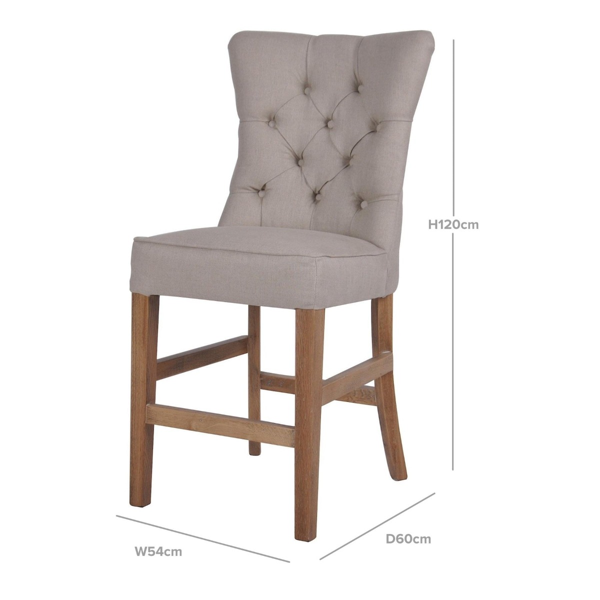 Oakwood Hamptons Beige Linen Counter Chair W/ Buttons, W 54cm D 60cm H 120cm (RRP $599) - Image 4