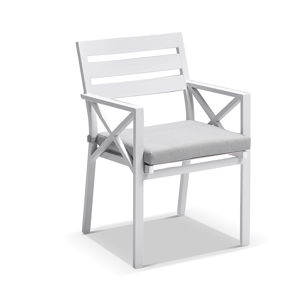 "Montego Bay" Hamptons Style Outdoor Aluminium Dining Chair White with Olefin Grey Cushions (RRP $449) - Image 2