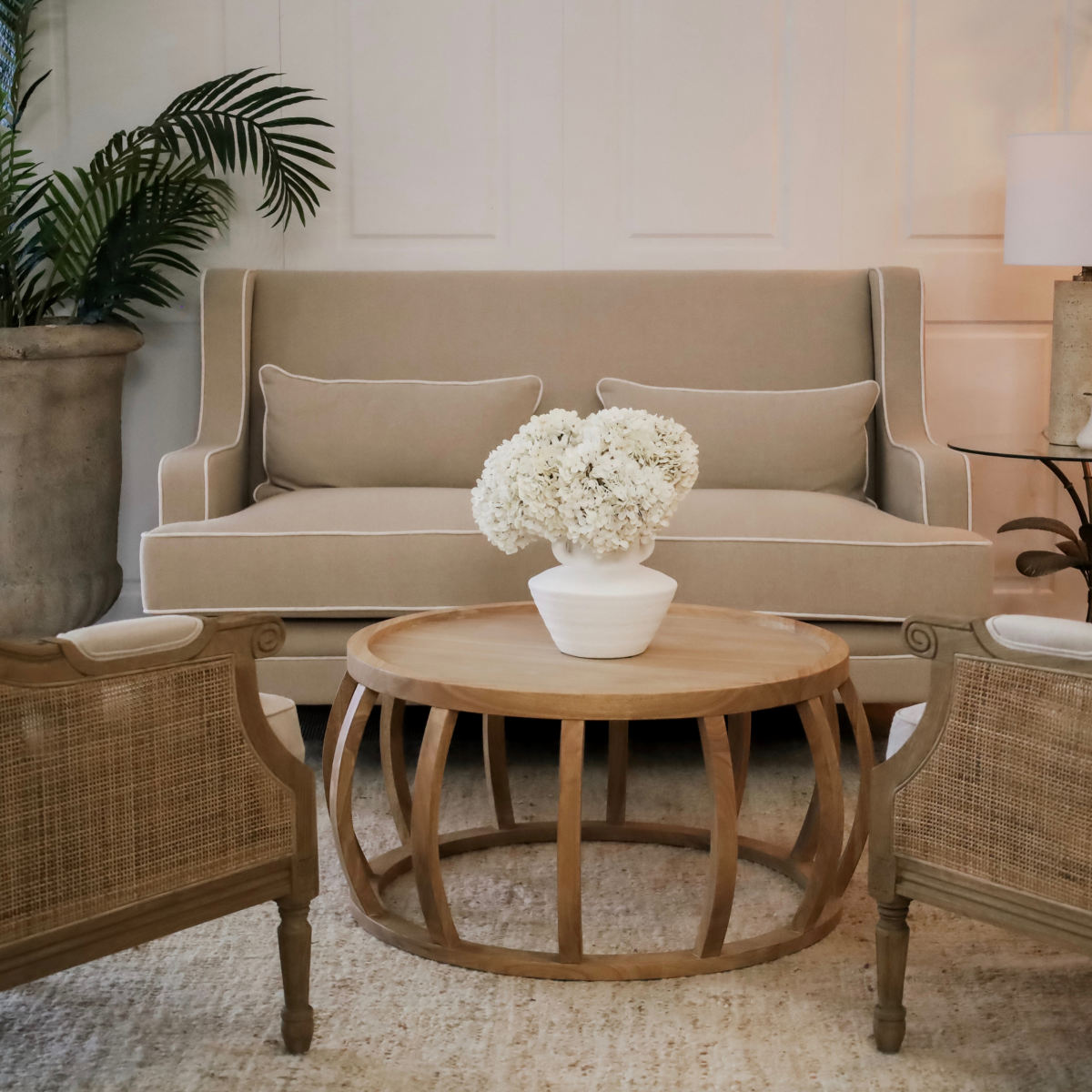 Bondi Hamptons 2 Seat Sofa Natural W/White Piping, W 155cm D 92cm H 94cm (RRP $1999) - Image 2