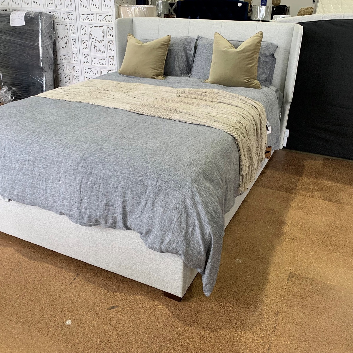 FLOORSTOCK CLEARANCE SALE "Lara" Hamptons Style Upholstered Gas Lift Queen Size Bed in Slate (RRP $1499) BOOK A VIRTUAL TOUR - Image 2