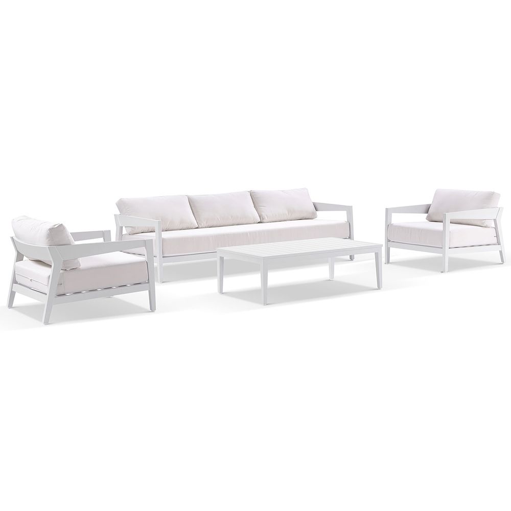 Clontarf 3+1+1 Outdoor Aluminium Lounge Setting with Coffee Table, White with Sunbrella White Cushions - Image 3