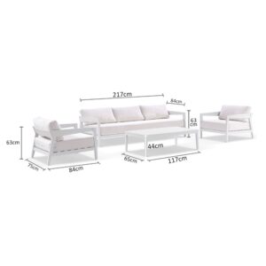 Clontarf 3+1+1 Outdoor Aluminium Lounge Setting with Coffee Table, White with Sunbrella White Cushions