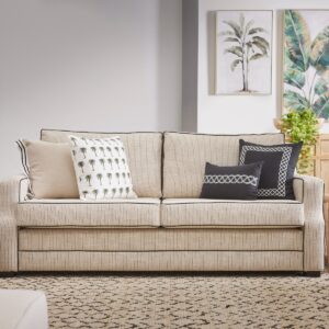 "Bronte" Hamptons Style 3 Seater Lounge 100% Australian Made, Black Code Fabric, 210cm x 95cm x 83cm H (RRP $4499)