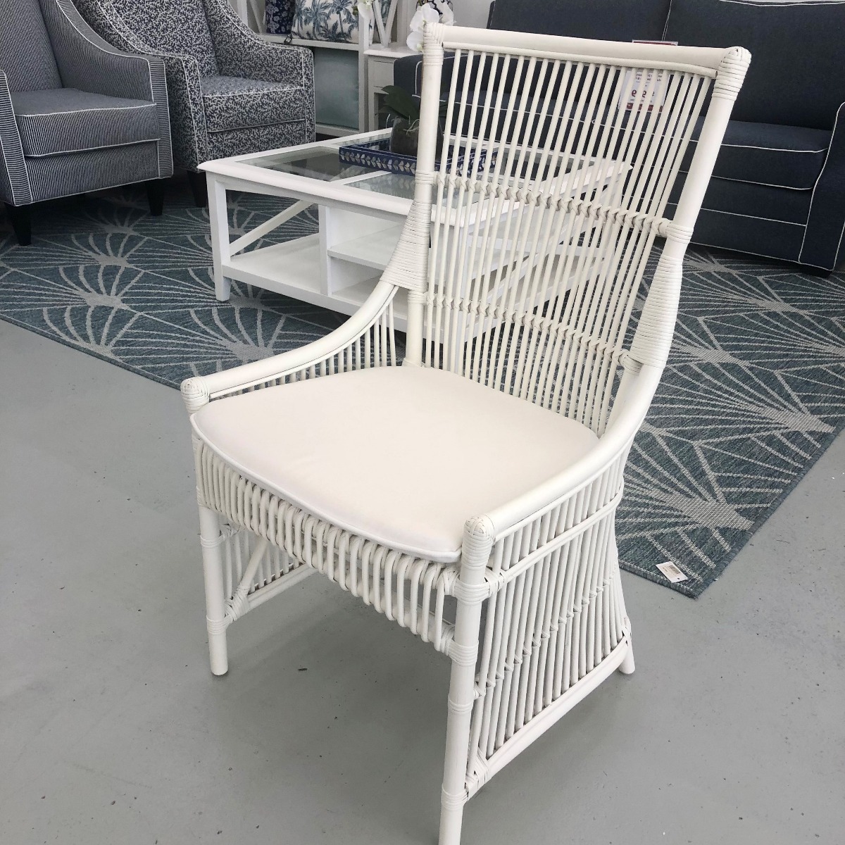 ENDLESS SUMMER SALE!! "Byron" Hamptons Style Rattan Cane Dining Side Chair White, White Cushion (RRP $499) - Image 5
