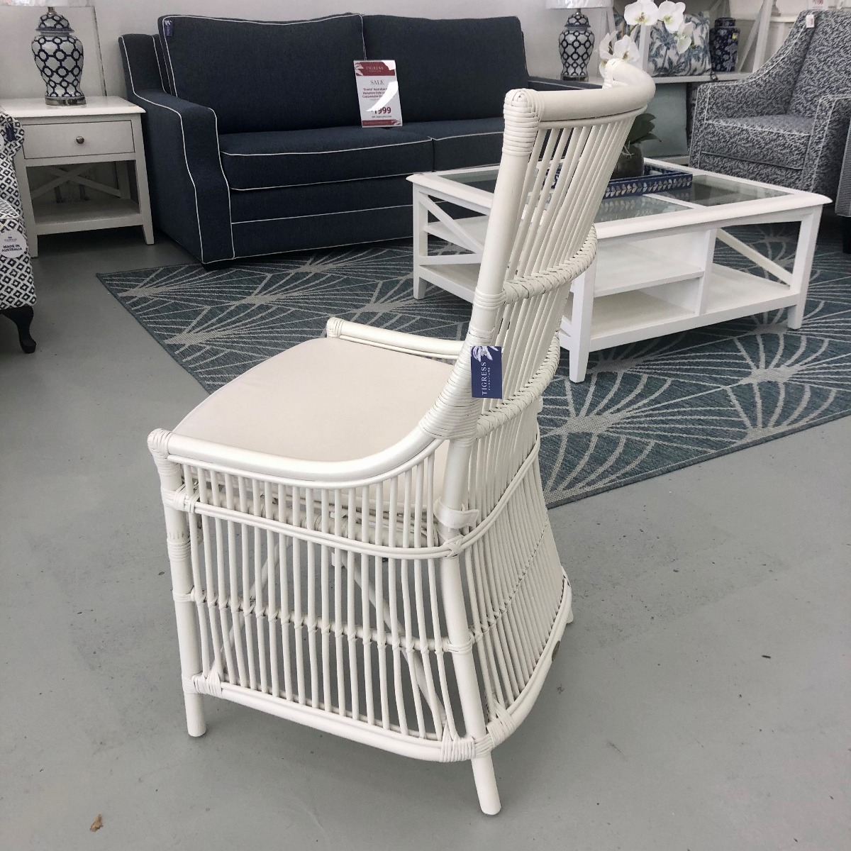 ENDLESS SUMMER SALE!! "Byron" Hamptons Style Rattan Cane Dining Side Chair White, White Cushion (RRP $499) - Image 2