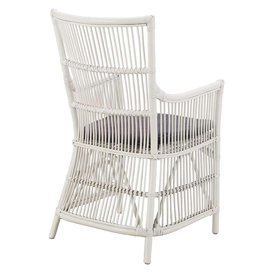 CLEARANCE SALE "Byron" Hamptons Style Rattan Cane Carver Armchair Dining Chair White with Black Cushion - Image 3
