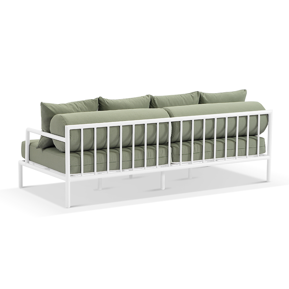 CLEARANCE SALE "Catalina" Modern Coastal Outdoor Aluminium 3 Seater Lounge, White with Olive Green Cushions (RRP $2499) - Image 3