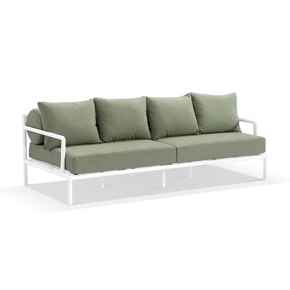 CLEARANCE SALE "Catalina" Modern Coastal Outdoor Aluminium 3 Seater Lounge, White with Olive Green Cushions (RRP $2499) - Image 2
