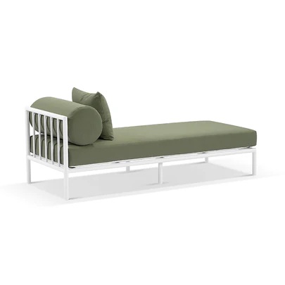 CLEARANCE SALE "Catalina" Modern Coastal Outdoor Aluminium Sun Lounge, White with Olive Green Cushions (RRP $1999) - Image 2