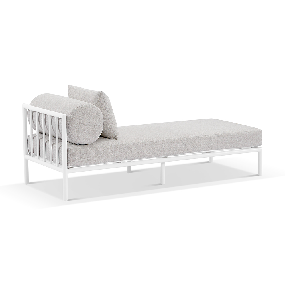 CLEARANCE SALE "Catalina" Modern Coastal Outdoor Aluminium Sun Lounge, White with Sandstone Cushions (RRP $1999) - Image 2