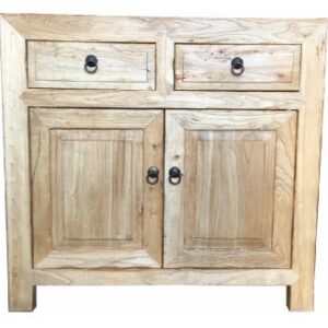 "Kingscliff" Recycled Elm Timber 2 Drawer 2 Door Cabinet Hall Table, 90cm x 40cm x 85cm