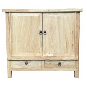 "Kingscliff" Recycled Elm Timber 2 Door 2 Drawer Cabinet, 100cm x 40cm x 90cm