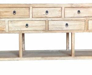 "Kingscliff" Recycled Elm Timber 9 Drawer Hall Table with Shelf, 230cm x 45cm x 90cm (RRP $3999)