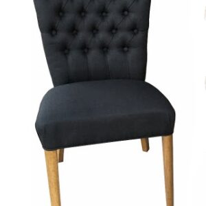 "Dianna" Hamptons Style Luxe Black French Provincial Linen Buttoned Dining Chair (RRP $449)