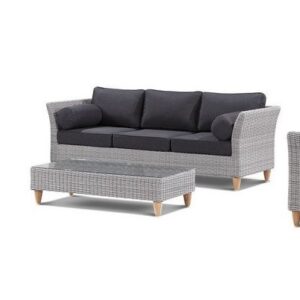 "Tahiti" Hamptons Style Outdoor Setting 3 Seater and 2 x 1 Seater Lounges with Coffee Table, Brushed Grey (RRP $4499)