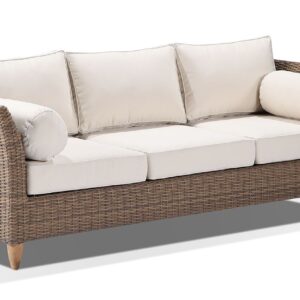 "Tahiti" Hamptons Style Outdoor 3 Seater Lounge in Brushed Wheat with Cream Cushions (RRP $2499)
