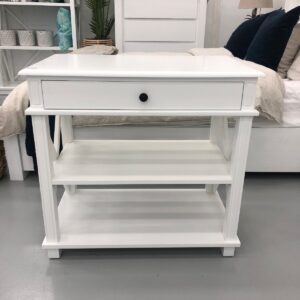 "Emily" Hamptons Style Timber Large Bedside Table 1 Drawer White, 80cmW x 45cmD x 76cmH (RRP $599)