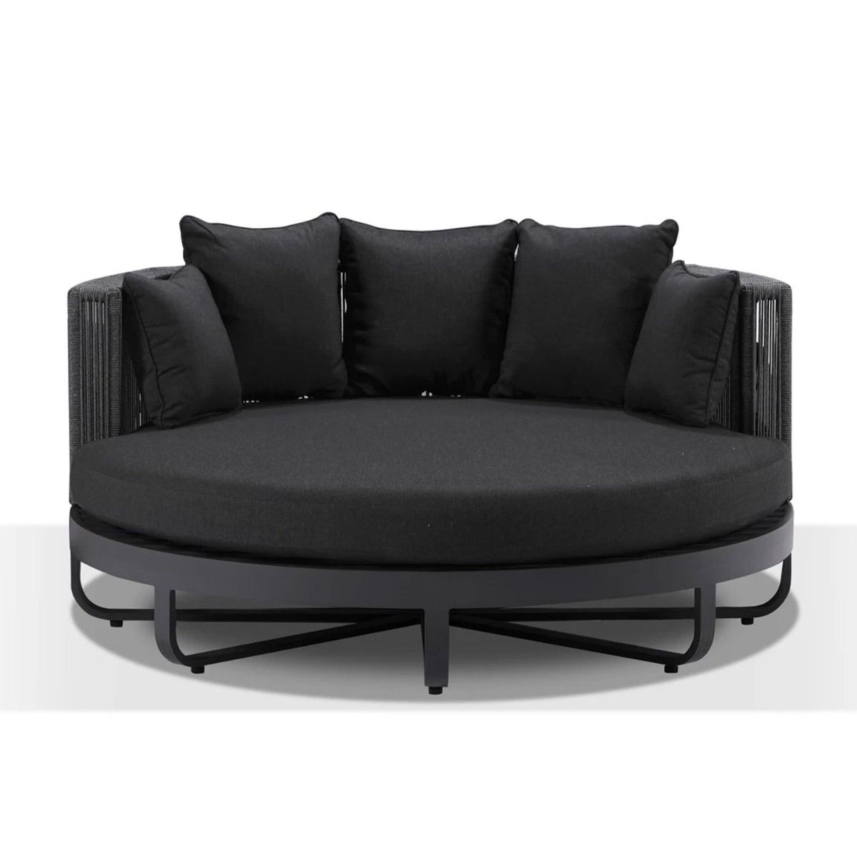 "Coolum" Hamptons Style Outdoor Aluminium Round Daybed in Charcoal with Denim Cushions, L160cm x D160cm x H74cm - Image 2