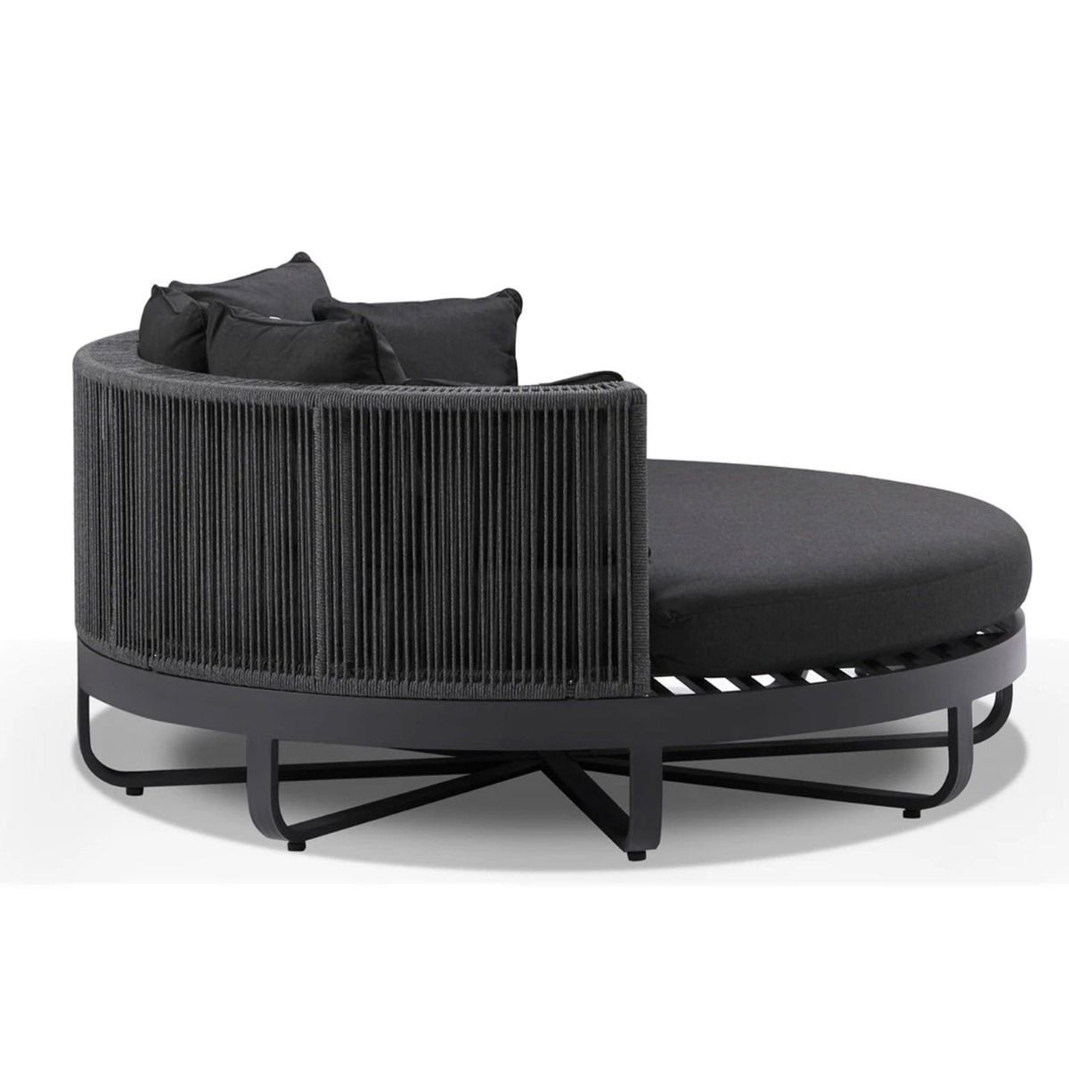 "Coolum" Hamptons Style Outdoor Aluminium Round Daybed in Charcoal with Denim Cushions, L160cm x D160cm x H74cm - Image 3