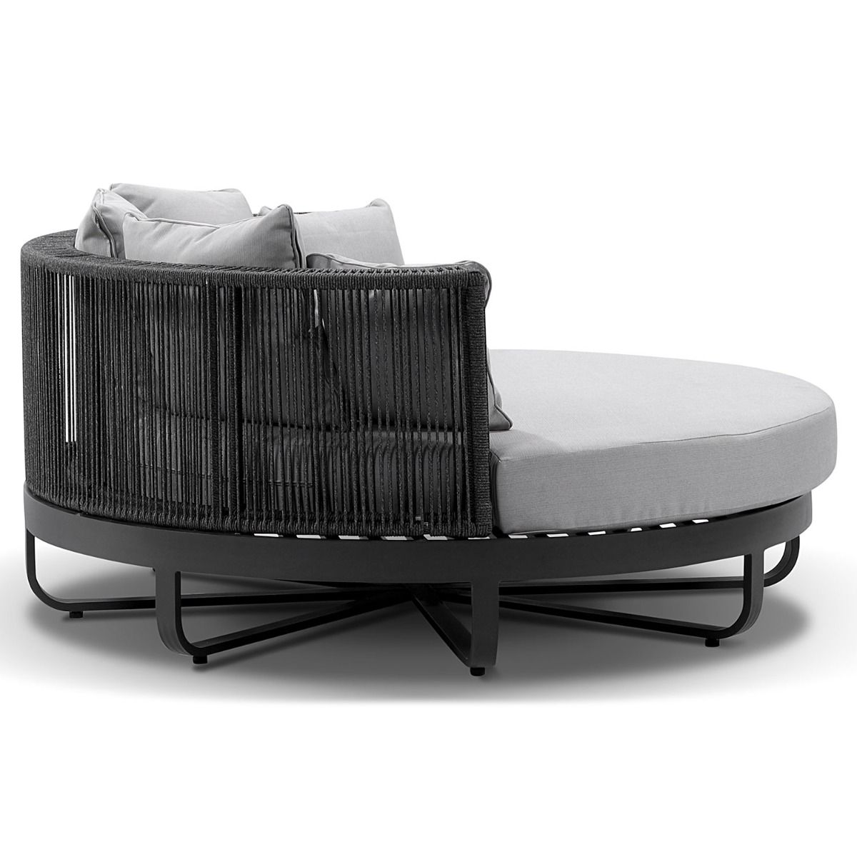 "Coolum" Hamptons Style Outdoor Aluminium Round Daybed in Charcoal with Olefin Grey Cushions - Image 3