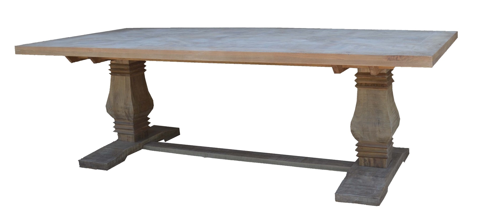 "Tuscany" Hampton Style Hardwood Timber Dining Table with Pedestal Base Whitewash, 240cm x 110cm (RRP $2499) - Image 2