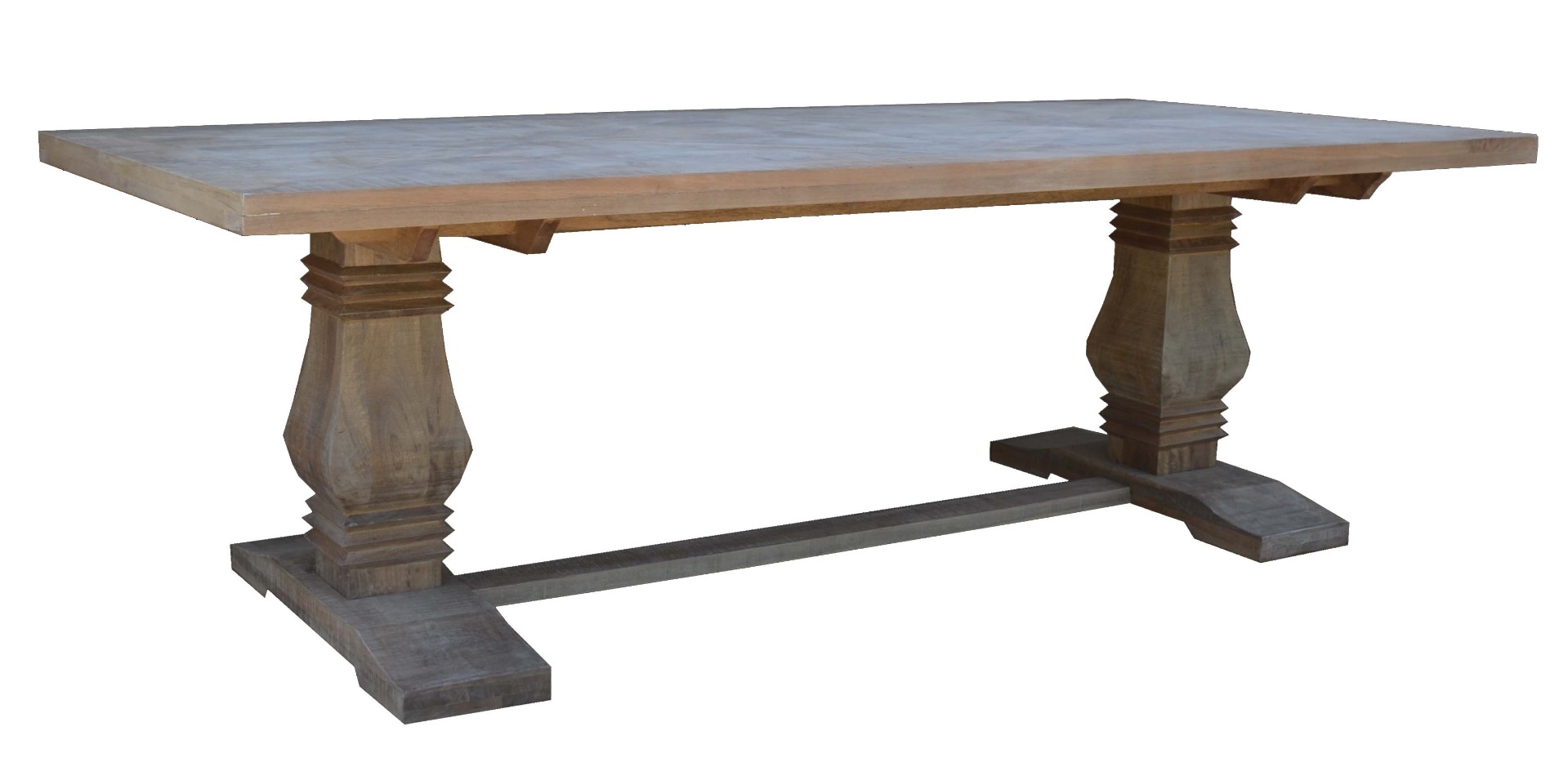 "Tuscany" Hampton Style Hardwood Timber Dining Table with Pedestal Base Whitewash, 240cm x 110cm (RRP $2499) - Image 3