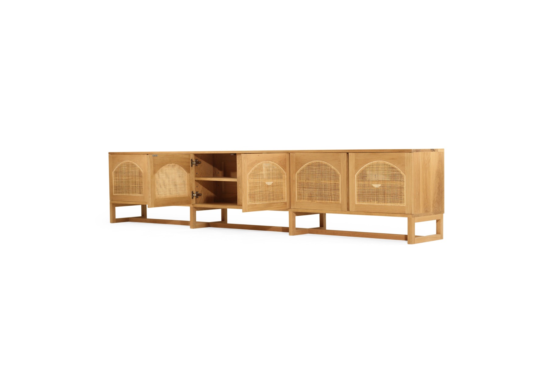 Clovelly Entertainment Unit Six Door Arch Windows Natural, W 300cm x D 40cm x H 60cm - Image 3