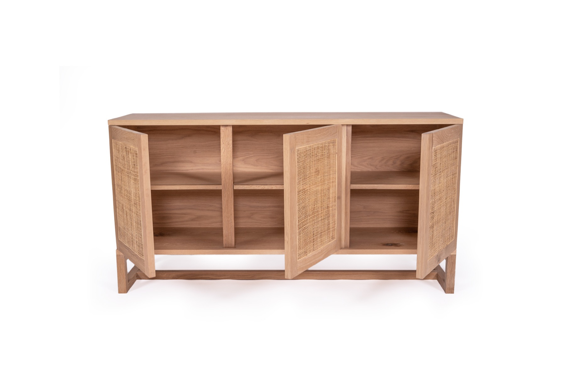 Clovelly Three Door Sideboard American Oak & Rattan, W 140cm x D 40cm x H 80cm - Image 2